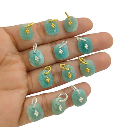 Amazonite Gemstone Pendant Freeform Crystal Jewelry Making Supply Twisted Bail Gold/Silver Plated Boho Necklace Charm