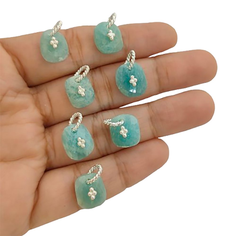 Amazonite Gemstone Pendant Freeform Crystal Jewelry Making Supply Twisted Bail Gold/Silver Plated Boho Necklace Charm