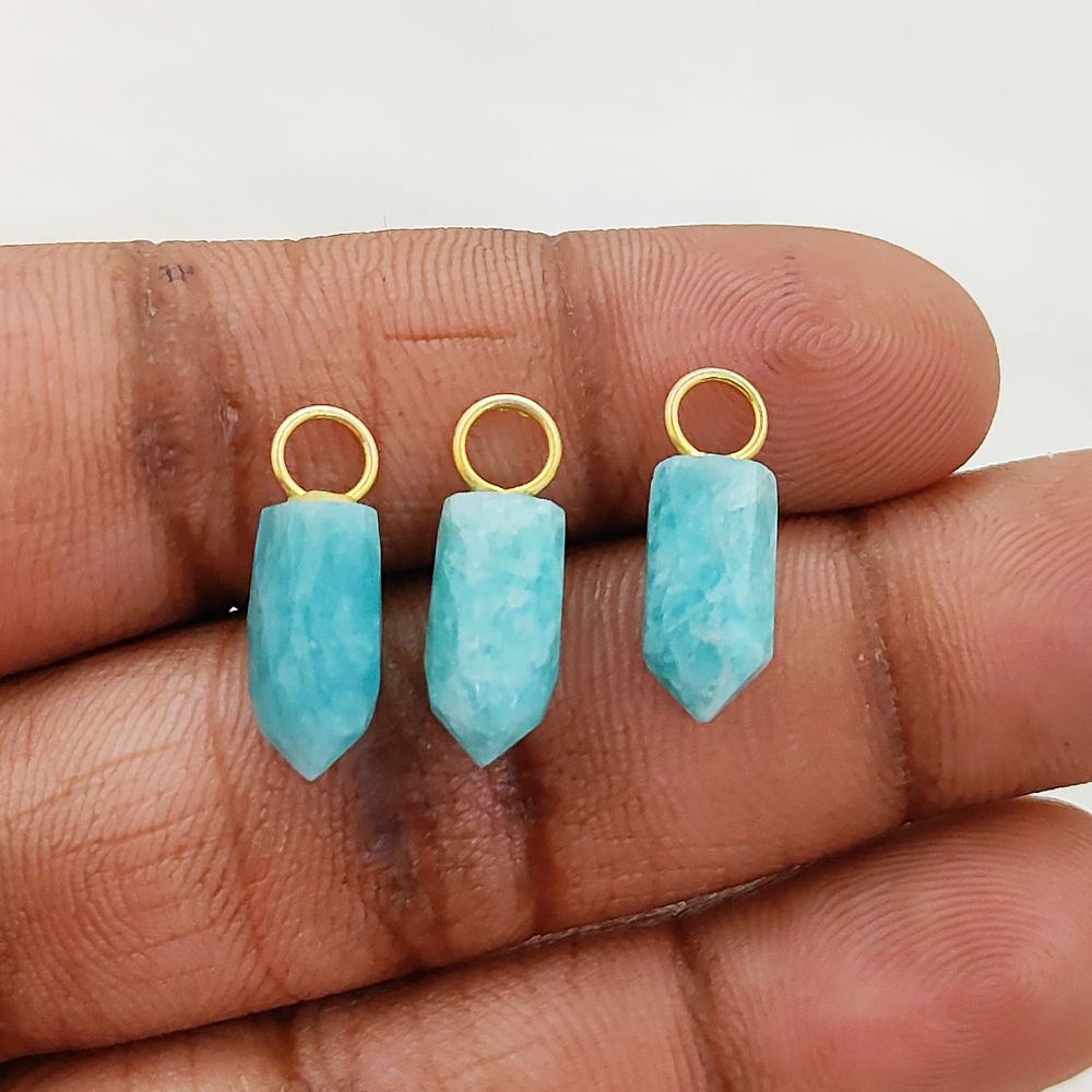Amazonite Pencil Point Pendant in Gold Plated Sterling Silver 14x6mm Handmade Gemstone Spike Charm, Healing Crystal Necklace Pendant- Selling Per Piece