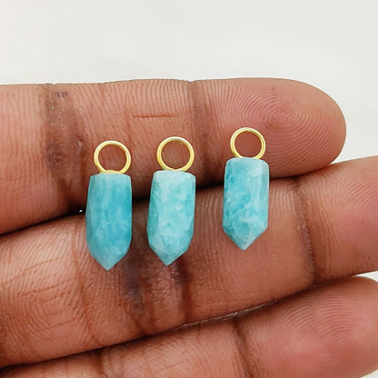 Amazonite Pencil Point Pendant in Gold Plated Sterling Silver 14x6mm Handmade Gemstone Spike Charm, Healing Crystal Necklace Pendant- Selling Per Piece