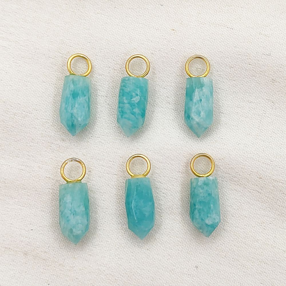 Amazonite Pencil Point Pendant in Gold Plated Sterling Silver 14x6mm Handmade Gemstone Spike Charm, Healing Crystal Necklace Pendant- Selling Per Piece