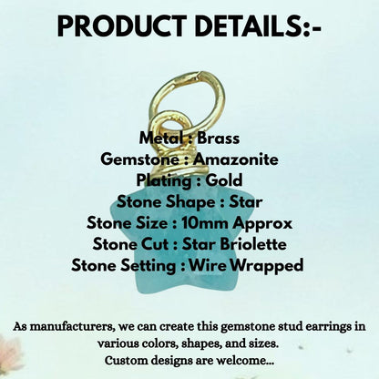 Amazonite Star Charm Gold Wire Wrapped Faceted Gemstone Pendant for Jewelry Making