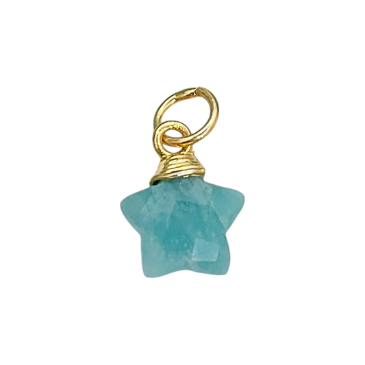 Amazonite Star Charm Gold Wire Wrapped Faceted Gemstone Pendant for Jewelry Making