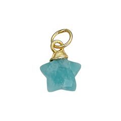 Amazonite Star Charm Gold Wire Wrapped Faceted Gemstone Pendant for Jewelry Making
