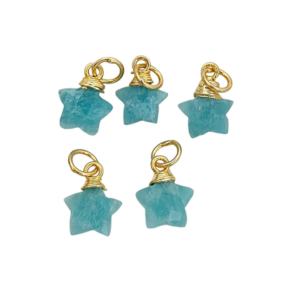 Amazonite Star Charm Gold Wire Wrapped Faceted Gemstone Pendant for Jewelry Making