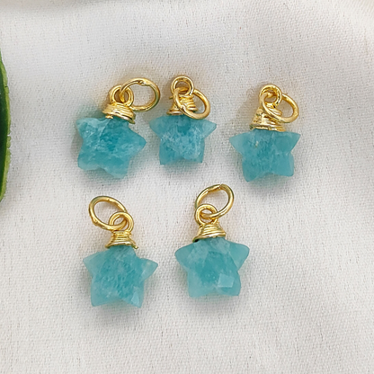 Amazonite Star Charm Gold Wire Wrapped Faceted Gemstone Pendant for Jewelry Making