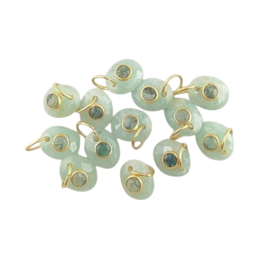 10x8mm Oval Amazonite Pendant Gold Plated 925 Silver Charms with Moss Agate for Healing & Spiritual Jewelry- Selling Per Piece