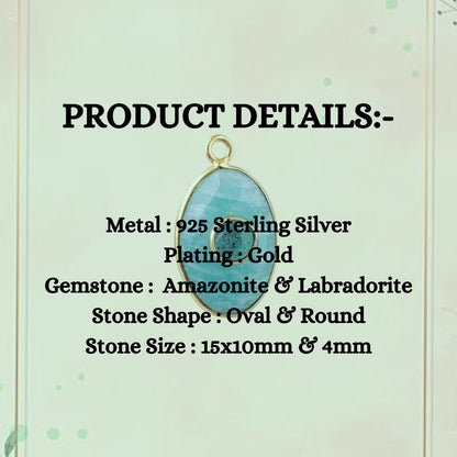Gold-Plated Sterling Silver Amazonite & Labradorite Double Gemstone Oval Bezel Set Charm Pendant For Gift- Selling Per Piece