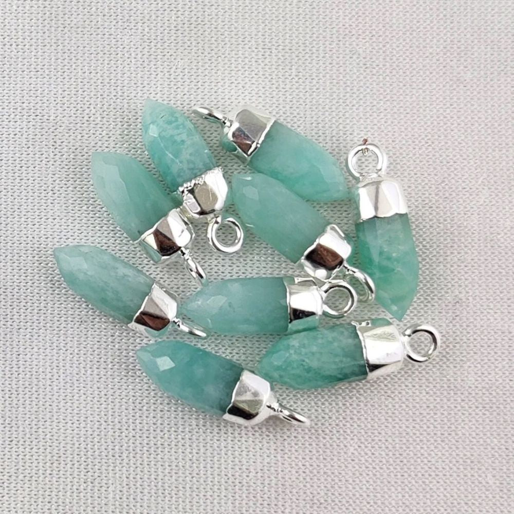Amazonite Crystal Spike Pendant with Gold or Silver Cap Bohemian Gemstone Necklace Charm