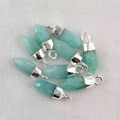 Amazonite Crystal Spike Pendant with Gold or Silver Cap Bohemian Gemstone Necklace Charm