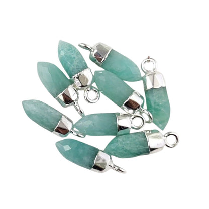 Amazonite Crystal Spike Pendant with Gold or Silver Cap Bohemian Gemstone Necklace Charm