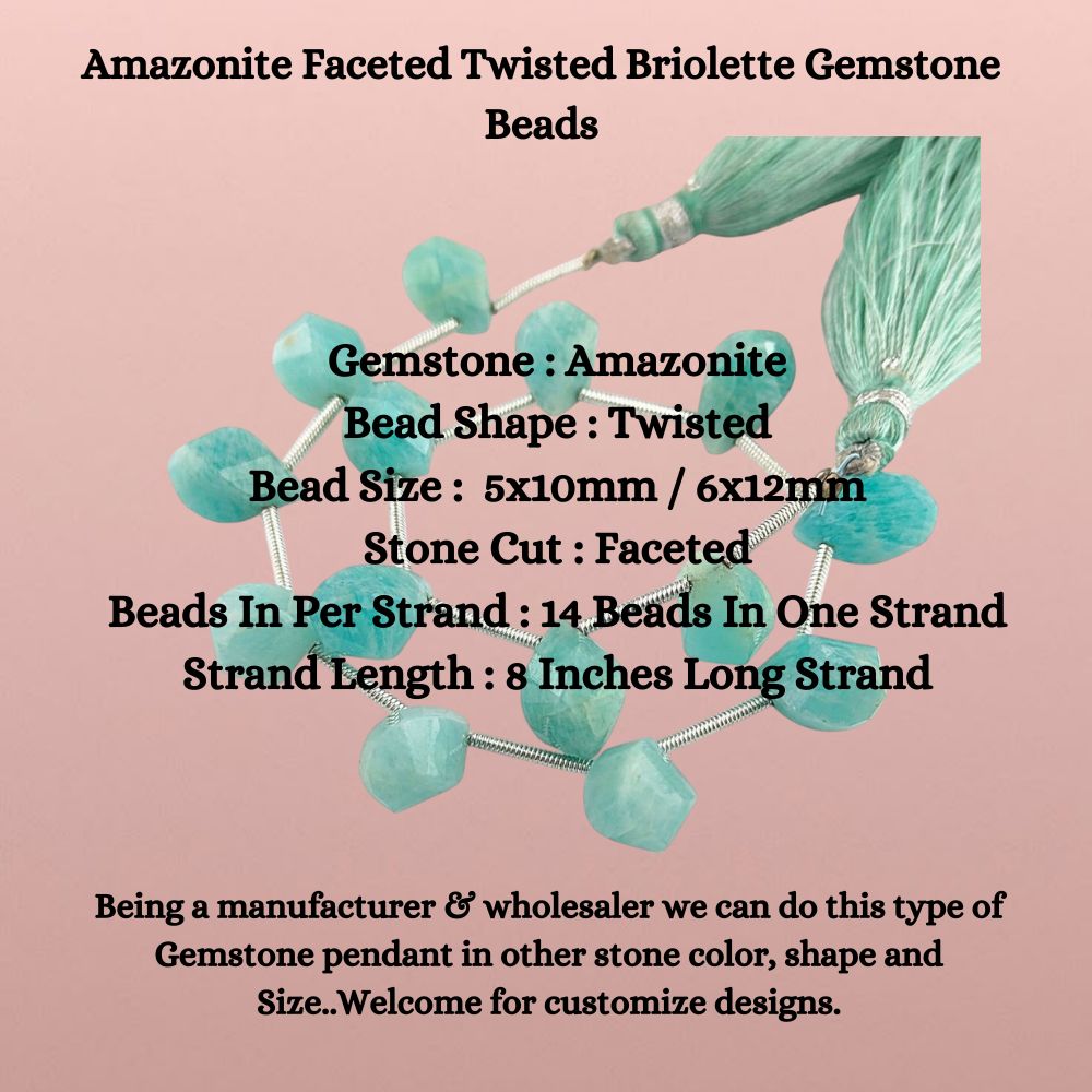 Amazonite Faceted Twisted Briolette Gemstone Beads
