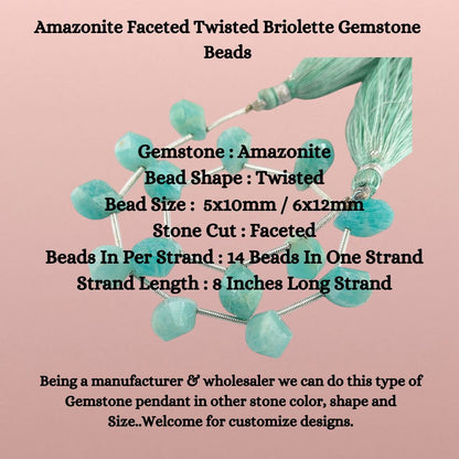 Amazonite Faceted Twisted Briolette Gemstone Beads