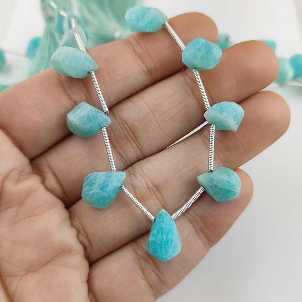 Faceted Amazonite Briolette Beads – Unique Twisted Cut for Sparkling Jewelry