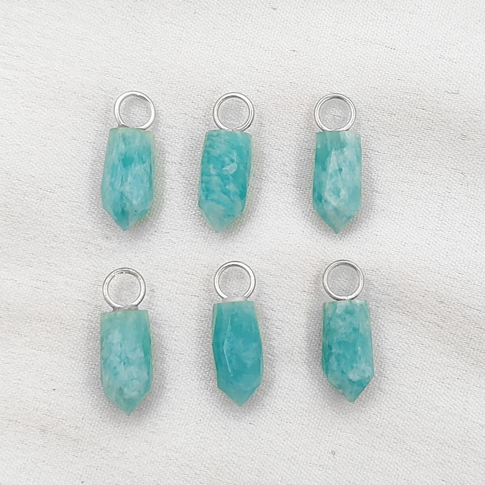 Amazonite Pencil Point Pendant in Gold Plated Sterling Silver 14x6mm Handmade Gemstone Spike Charm, Healing Crystal Necklace Pendant- Selling Per Piece
