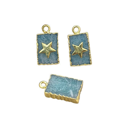 Amazonite rectangle gemstone slice pendant with star gold electroplated charm