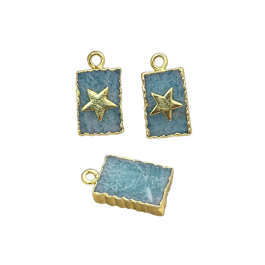 Amazonite rectangle gemstone slice pendant with star gold electroplated charm