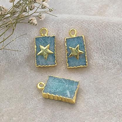 Amazonite slice gemstone rectangle charm gold plated with star accent