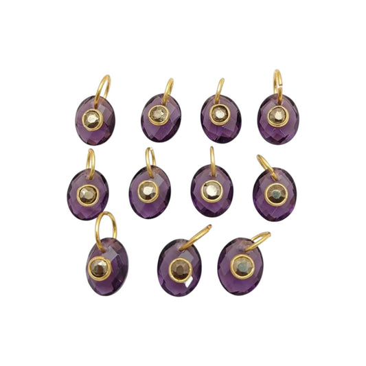 Amethyst & Moss Agate Connector Charm Gold Plated 925 Silver Pendants for Handmade Bohemian Jewelry- Selling Per Piece