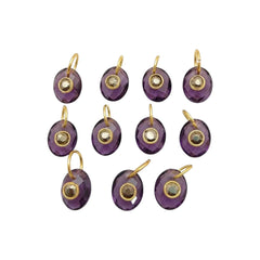 Handcrafted Double Gemstone Pendant Amethyst & Moss Agate in Gold Plated Bezel for DIY Jewelry- Selling Per Piece
