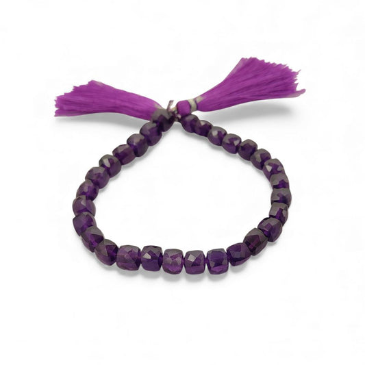 Amethyst Cube Beads Faceted Square Purple Natural Gemstone Beads for DIY Jewelry, Bracelets & Necklaces- Selling Per Strand