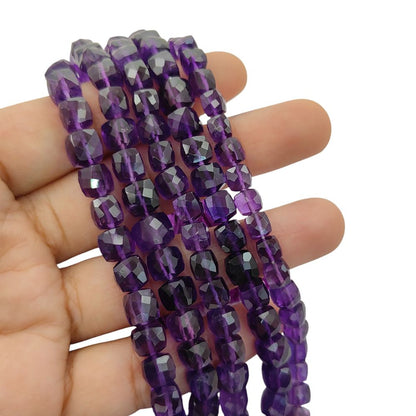 Amethyst Cube Beads Faceted Square Purple Natural Gemstone Beads for DIY Jewelry, Bracelets & Necklaces- Selling Per Strand