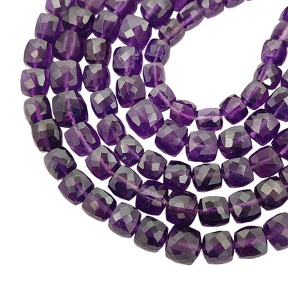 Amethyst Cube Beads Faceted Square Purple Natural Gemstone Beads for DIY Jewelry, Bracelets & Necklaces- Selling Per Strand