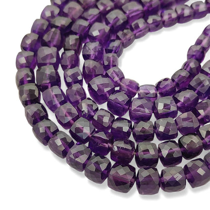 Amethyst Cube Beads Faceted Square Purple Natural Gemstone Beads for DIY Jewelry, Bracelets & Necklaces- Selling Per Strand