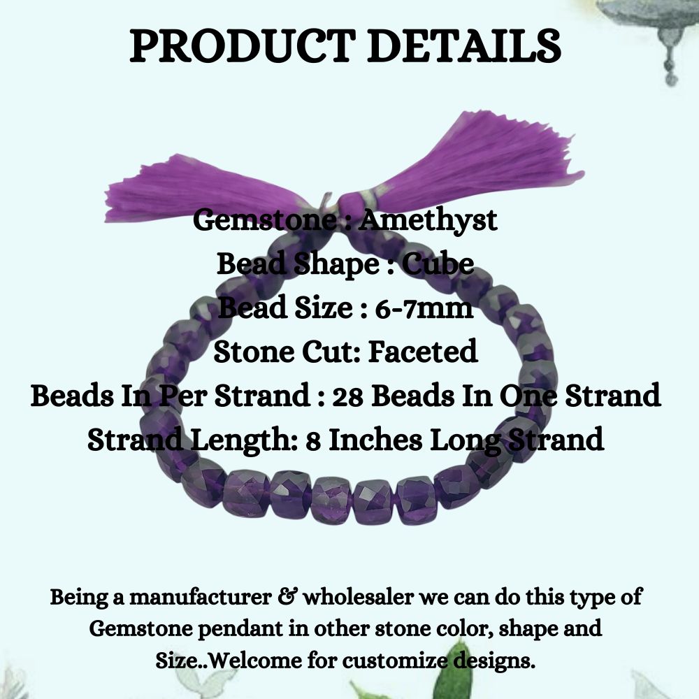Amethyst Cube Beads Faceted Square Purple Natural Gemstone Beads for DIY Jewelry, Bracelets & Necklaces- Selling Per Strand