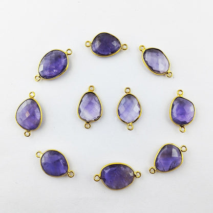 12–15mm Free Form Amethyst Connector Links Gold Plated Purple Gemstone Charms for Bracelets, Necklaces, Earrings & DIY Jewelry- Selling Per Piece