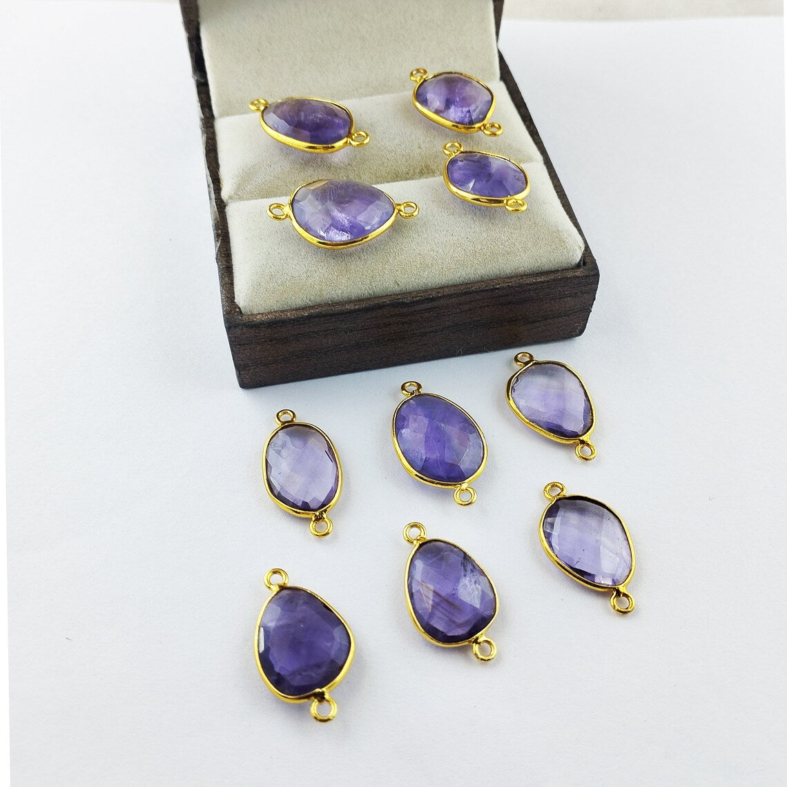 12–15mm Free Form Amethyst Connector Links Gold Plated Purple Gemstone Charms for Bracelets, Necklaces, Earrings & DIY Jewelry- Selling Per Piece