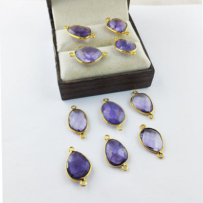 12–15mm Free Form Amethyst Connector Links Gold Plated Purple Gemstone Charms for Bracelets, Necklaces, Earrings & DIY Jewelry- Selling Per Piece