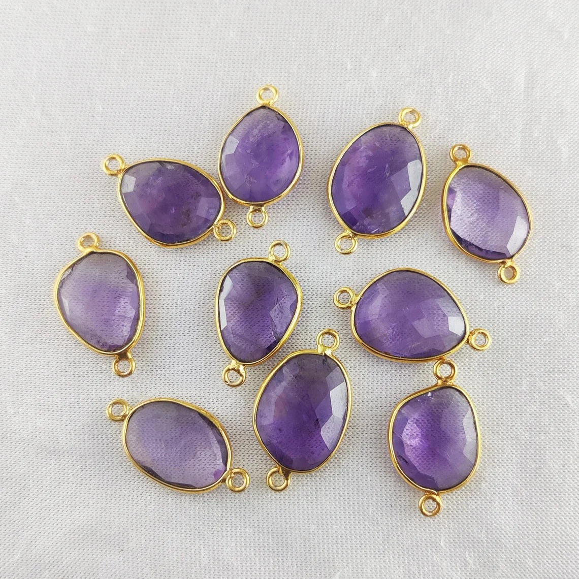 12–15mm Free Form Amethyst Connector Links Gold Plated Purple Gemstone Charms for Bracelets, Necklaces, Earrings & DIY Jewelry- Selling Per Piece
