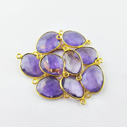 12–15mm Free Form Amethyst Connector Links Gold Plated Purple Gemstone Charms for Bracelets, Necklaces, Earrings & DIY Jewelry- Selling Per Piece