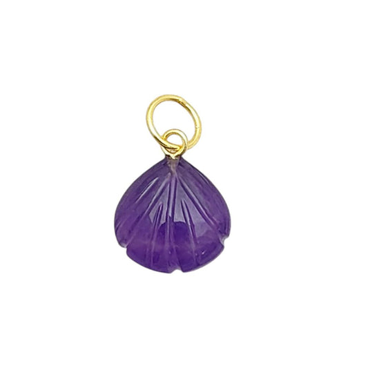 Handcrafted Amethyst Seashell Pendant February Birthstone Gold Plated Silver Jewelry