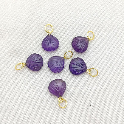 Handcrafted Amethyst Seashell Pendant February Birthstone Gold Plated Silver Jewelry
