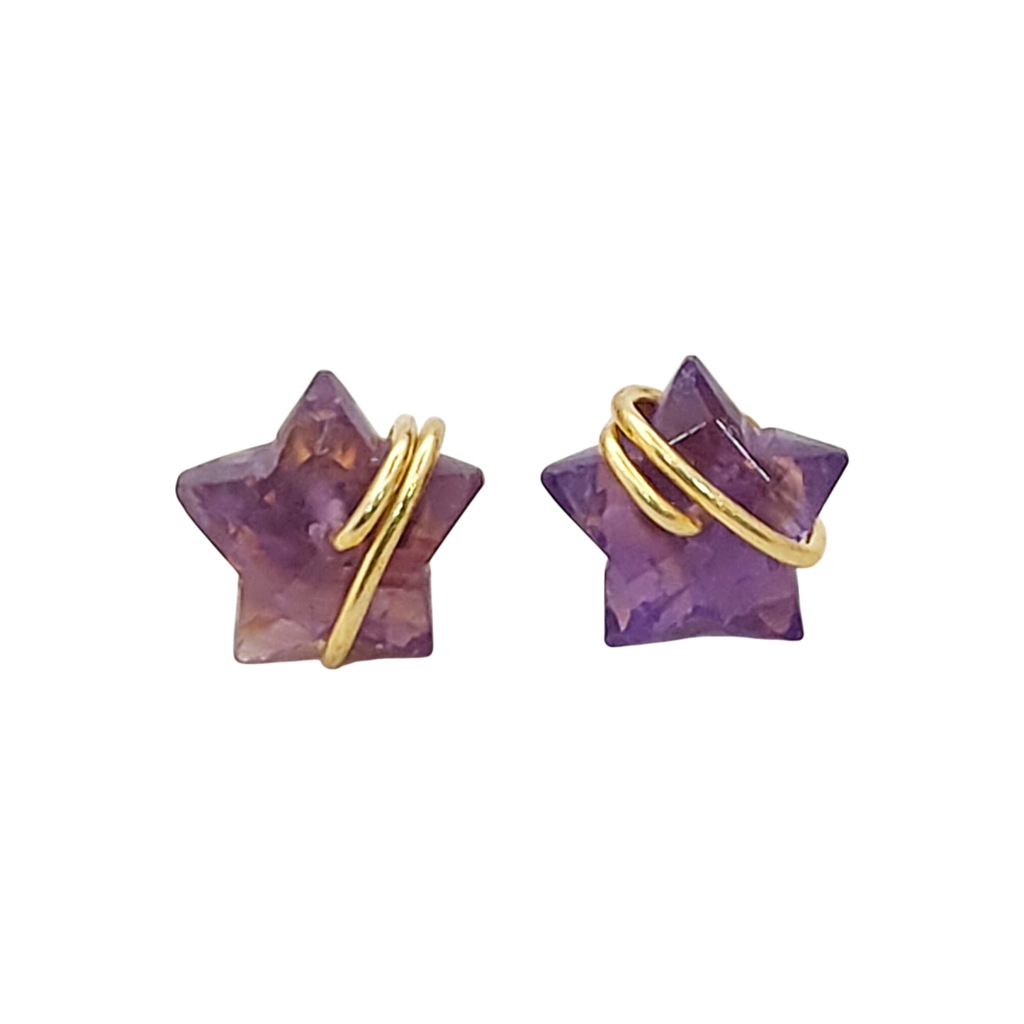 Amethyst Star Stud Earrings 10mm Handmade Gold Plated Sterling Silver Gemstone Studs for Women – Selling Per Pair