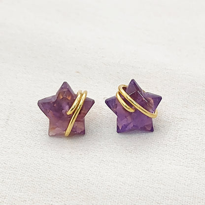 Amethyst Star Stud Earrings 10mm Handmade Gold Plated Sterling Silver Gemstone Studs for Women – Selling Per Pair