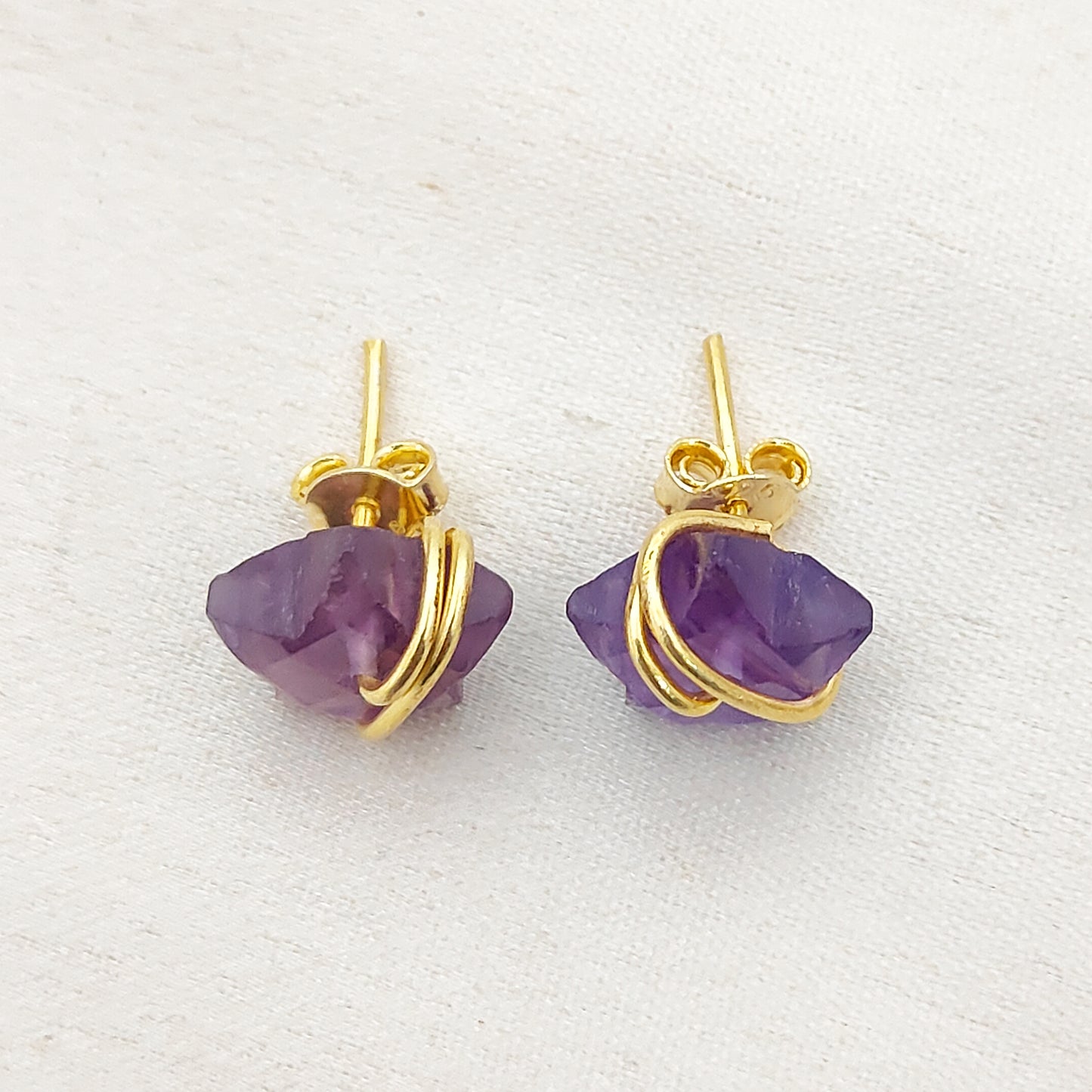 Amethyst Star Stud Earrings 10mm Handmade Gold Plated Sterling Silver Gemstone Studs for Women – Selling Per Pair