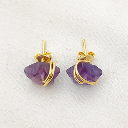 Amethyst Star Stud Earrings 10mm Handmade Gold Plated Sterling Silver Gemstone Studs for Women – Selling Per Pair