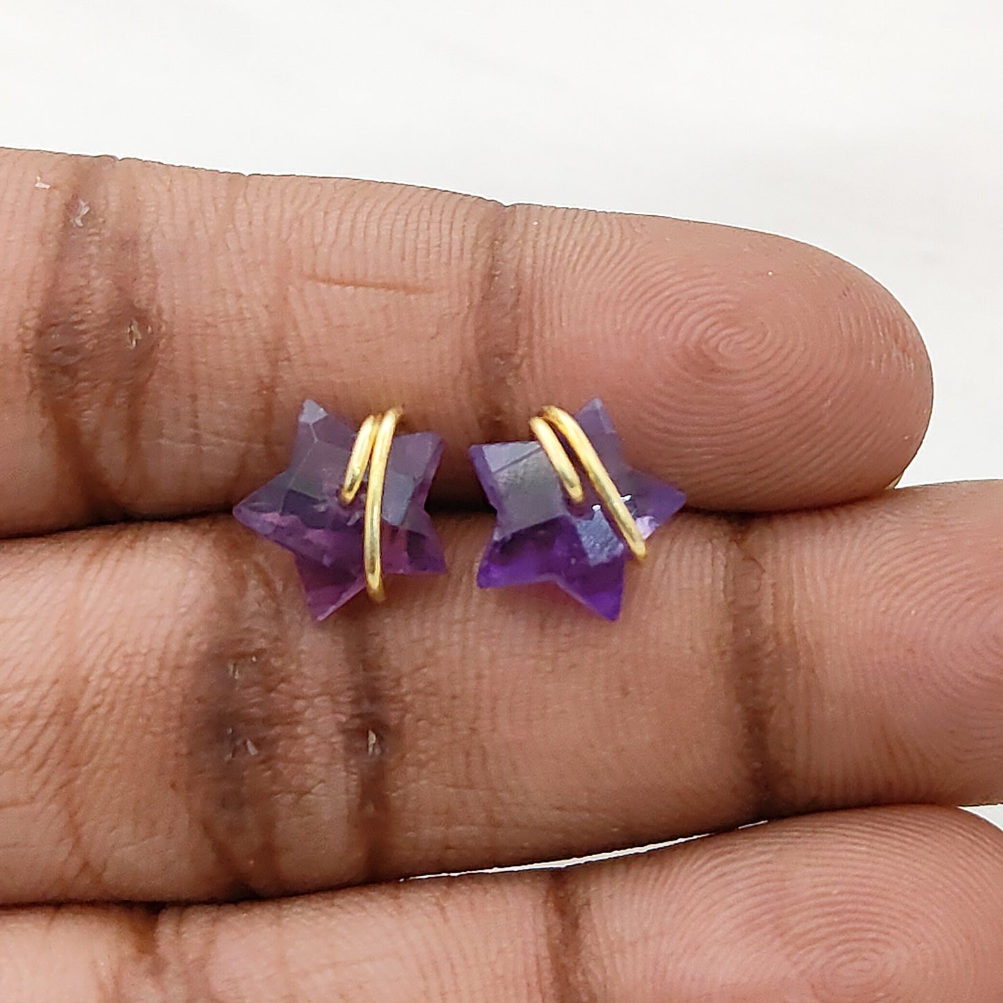 Amethyst Star Stud Earrings 10mm Handmade Gold Plated Sterling Silver Gemstone Studs for Women – Selling Per Pair