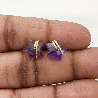Amethyst Star Stud Earrings 10mm Handmade Gold Plated Sterling Silver Gemstone Studs for Women – Selling Per Pair