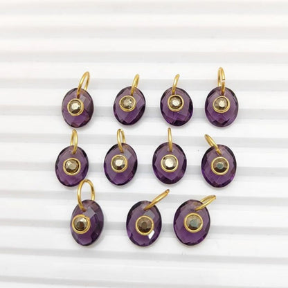 Amethyst & Moss Agate Connector Charm Gold Plated 925 Silver Pendants for Handmade Bohemian Jewelry- Selling Per Piece