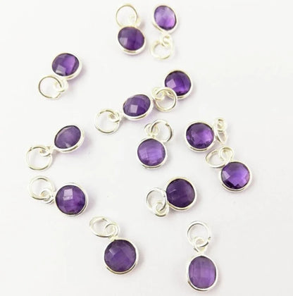 925 Sterling Silver Gemstone Pendant Handmade 6mm Round Faceted All Birthstone Necklace Charm- Selling Per Piece