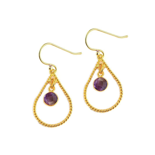 Amethyst Drop Earrings Gold Plated – February Birthstone Dangle Earrings for Women – Gift for Her (Pair)