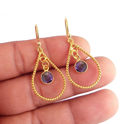 February Birthstone Earrings – Gold Plated Amethyst Drop Dangle Earrings – Perfect Gift for Her