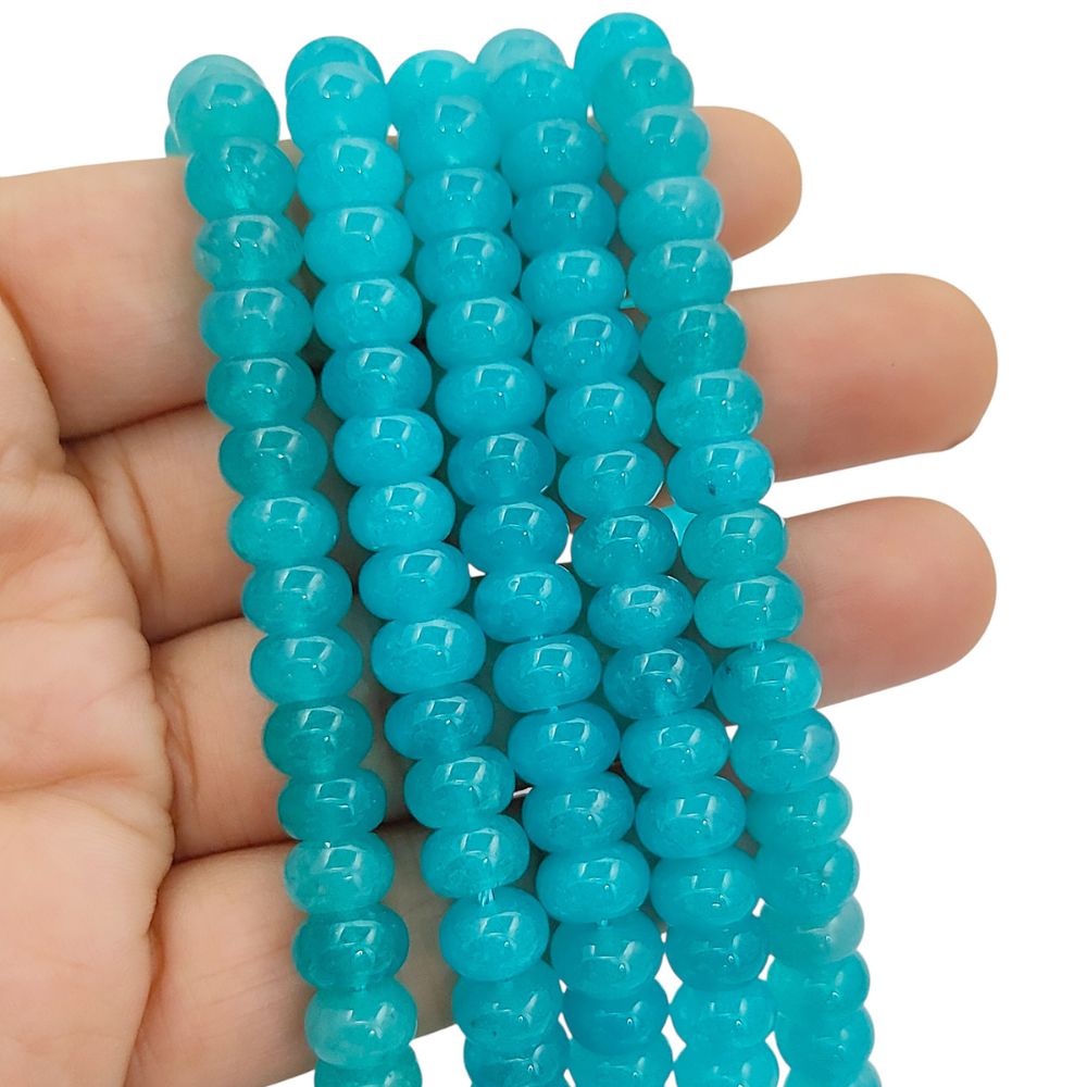 Aqua Chalcedony Rondelle Beads 8mm Smooth Natural Gemstone Loose Bead Strand for Bracelet & Jewelry Making