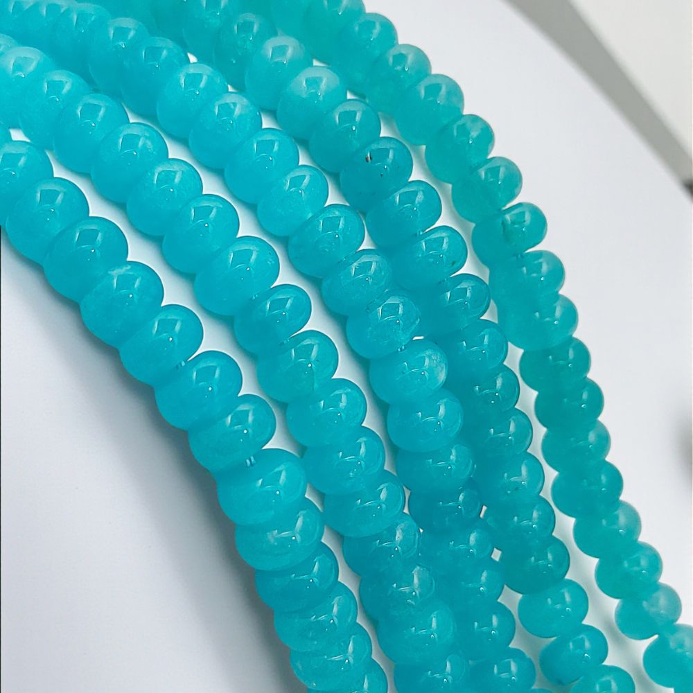 Aqua Chalcedony Rondelle Beads 8mm Smooth Natural Gemstone Loose Bead Strand for Bracelet & Jewelry Making