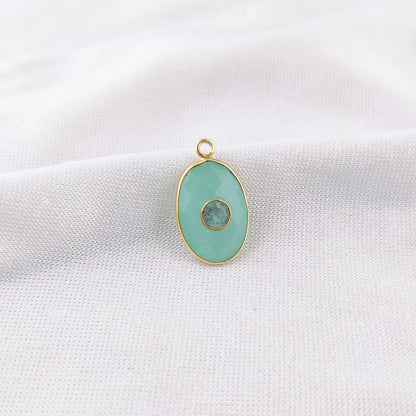 15x10mm Bezel Aqua Chalcedony & Labradorite 2-Stone Gemstone Charm in Gold-Plated Silver- Selling Per Piece