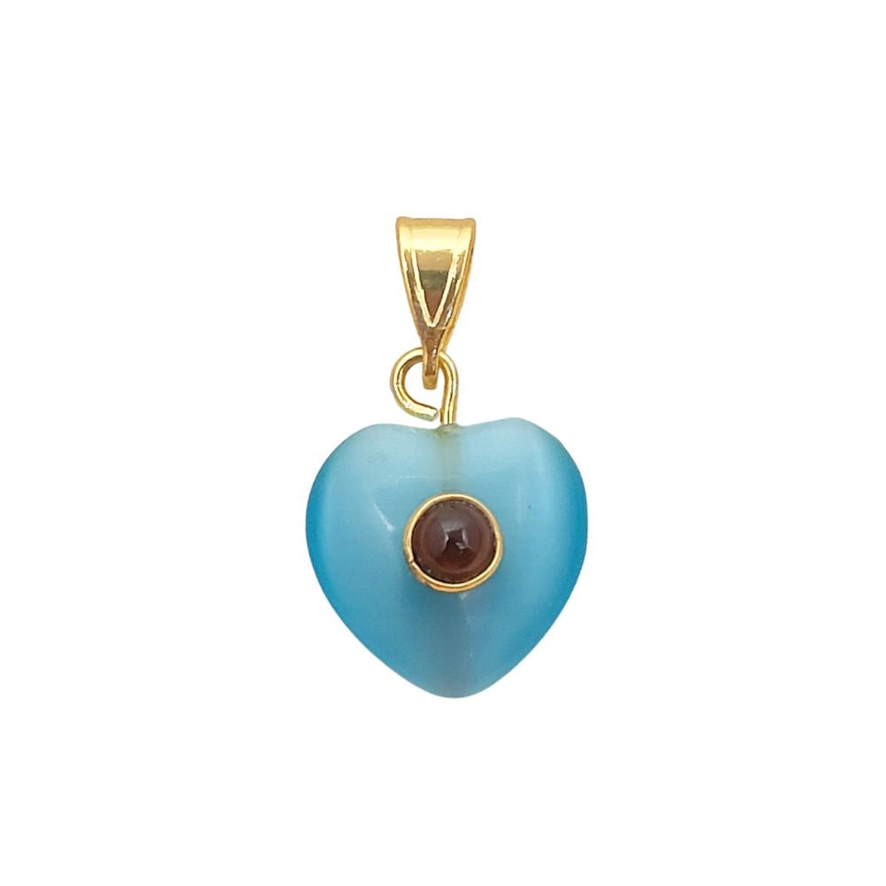 Aqua Monalisa Double Stone Heart Pendant Smooth Polished Heart Charm with Gold Plating for DIY Necklace Making – Selling Per Piece